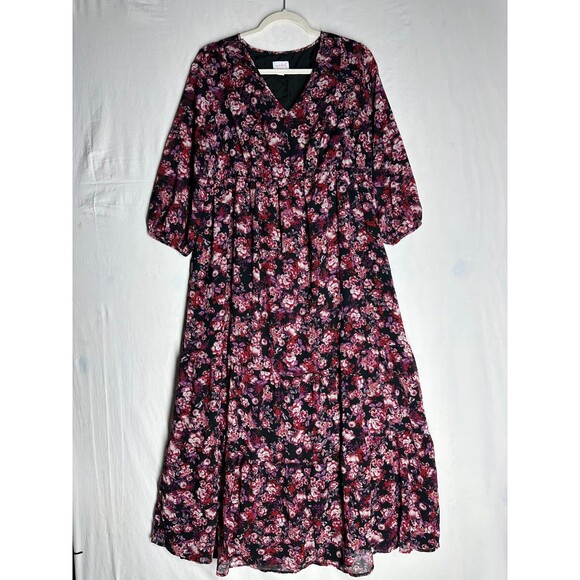 Isabel Maternity Maxi Tiered Dress Red Purple Floral Long Sleeve Size XL - Picture 6 of 13